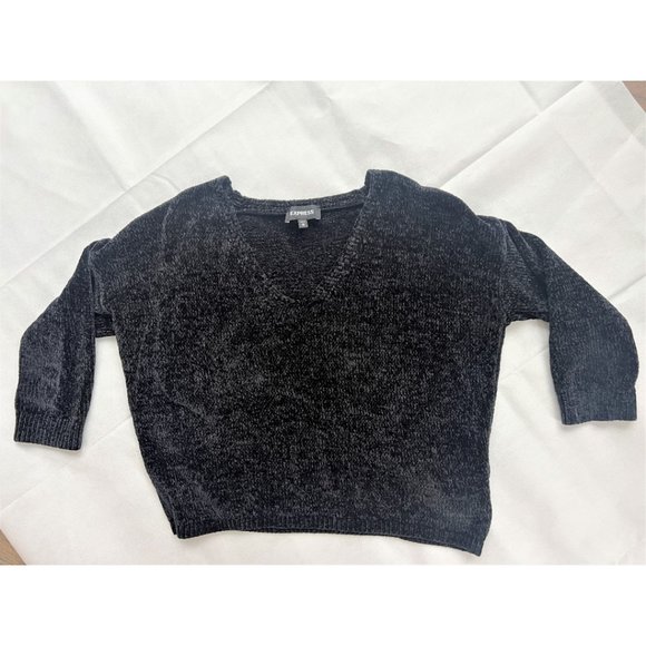 Express Women V-Neck Knitted Sweater 3/4 Sleeve Pullover Black Size XS - Picture 2 of 6